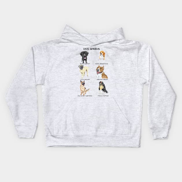 Dog Breeds Kids Hoodie by Artistic Oddities